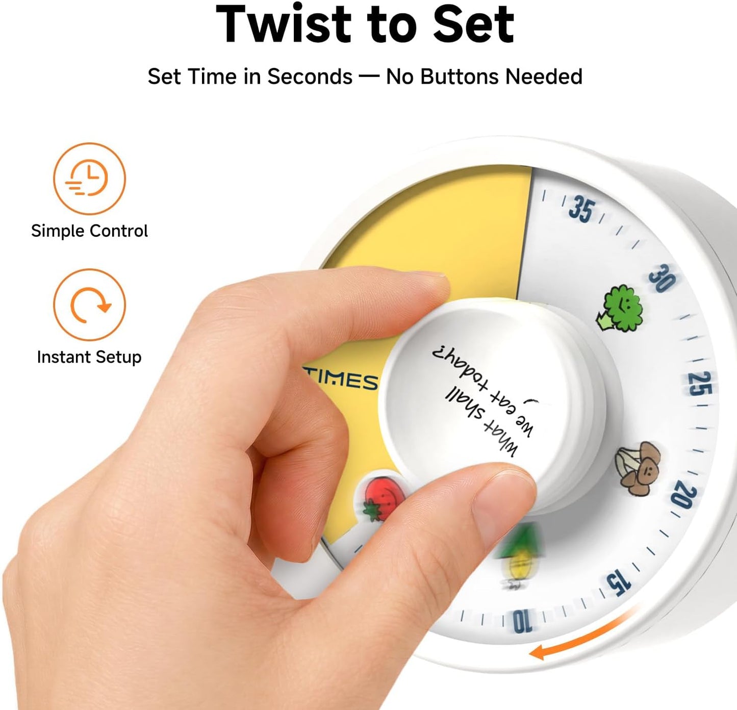 60-Minute Visual Timer, Twist to Set, Loud Battery-Powered Alarm, High-Visibility Rotary Countdown Dial for Kitchen, Work, Study & Time Management (Orange)