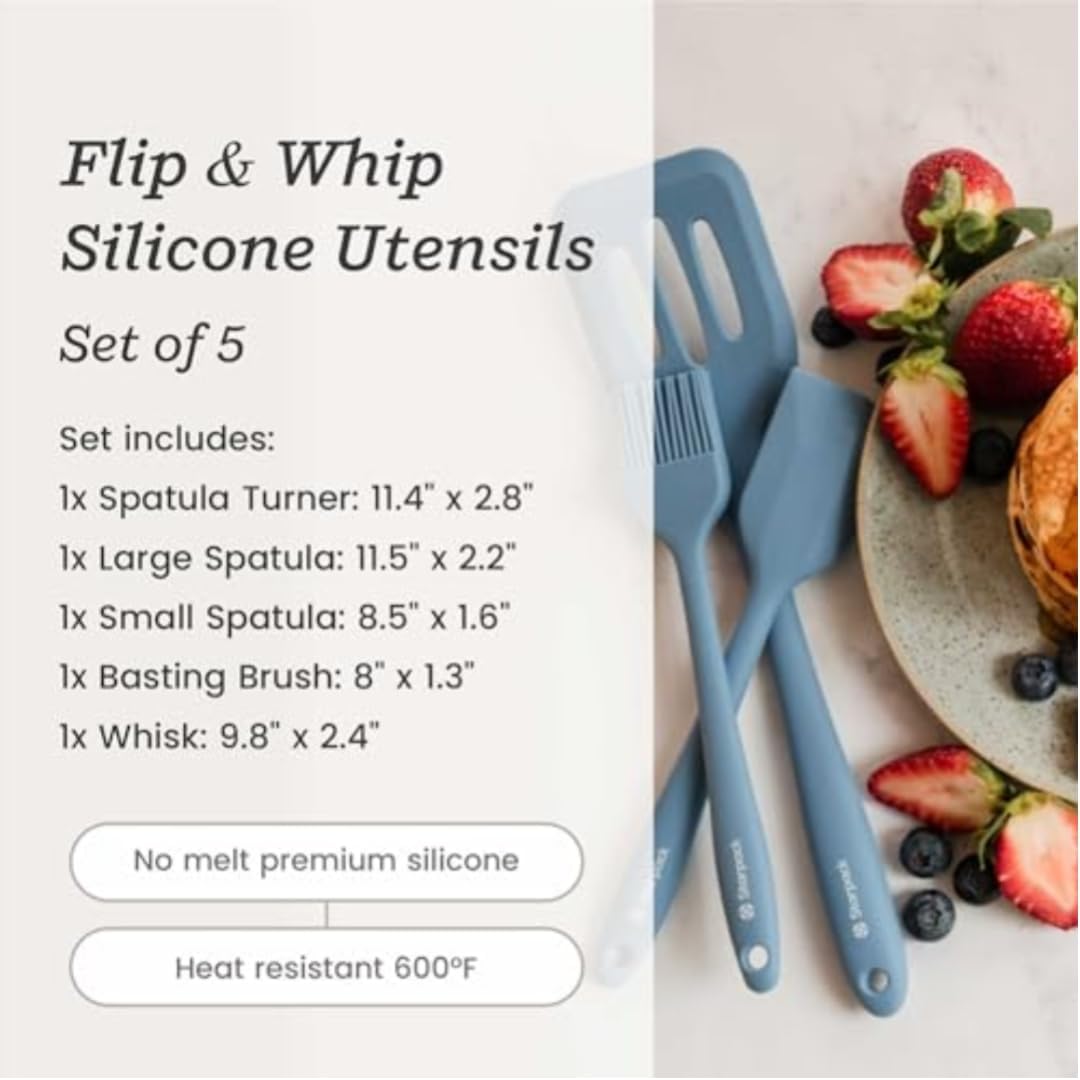 Starpack 'Flip & Whip' Premium Silicone Baking Utensils Set (5 Pcs) - 10" Green Cooking Utensils with Large and Small Spatulas, Whisk and Basting Brush - Heat Resistant to 600°F - Baking Tool Set