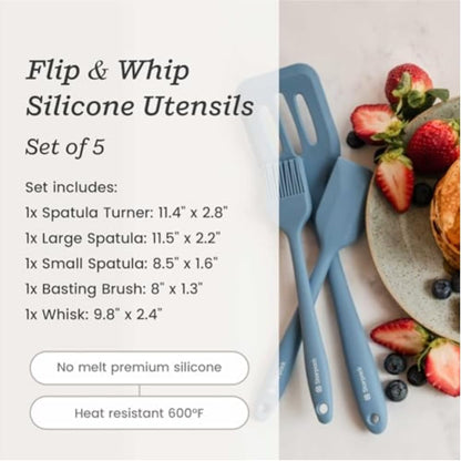 Starpack 'Flip & Whip' Premium Silicone Baking Utensils Set (5 Pcs) - 10" Green Cooking Utensils with Large and Small Spatulas, Whisk and Basting Brush - Heat Resistant to 600°F - Baking Tool Set
