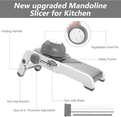 Mandoline Slicer for Kitchen, Adjustable Stainless Steel Mandoline Food Slicer, Onion Potato Cucumber Tomato Carrot Vegetable Fruit Slicer, Mandolin Veggie Cutter with Food Holder, Green