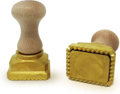 La Gondola Homemade Ravioli Stamp - Square Festooned 1.77x1.77in | Italian Pasta Making Tool for Home and Business | Brass & Natural Wood | Easy to Use Ravioli Stamp | Ravioli Cutter Made in Italy