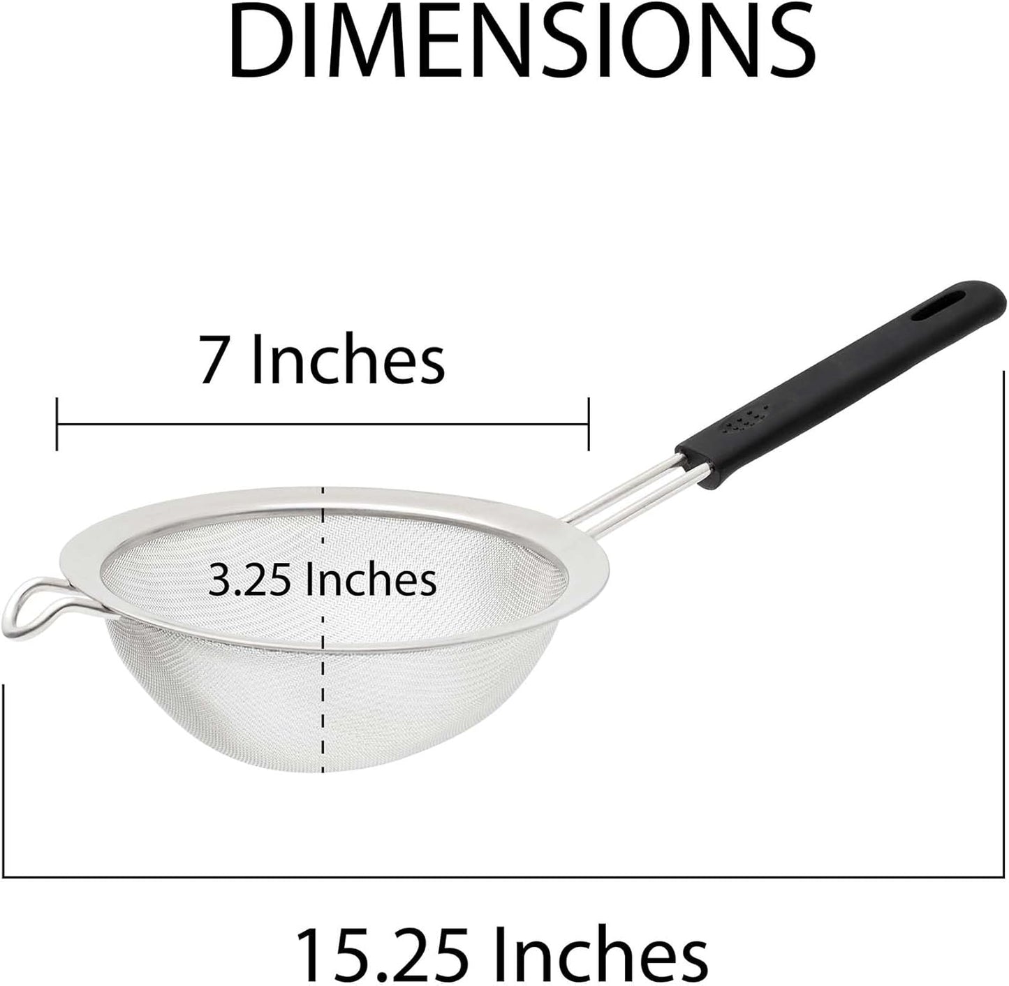 HIC Kitchen Fine Mesh Strainer With Helper Handle, 18/8 Stainless Steel, 6-Inch, For Sifting, Draining, And Straining Pasta, Vegetables, Stocks, And Sauces