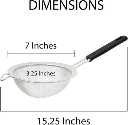 HIC Kitchen Fine Mesh Strainer With Helper Handle, 18/8 Stainless Steel, 6-Inch, For Sifting, Draining, And Straining Pasta, Vegetables, Stocks, And Sauces