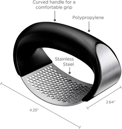 Garlic Press Rocker - Stainless Steel Garlic Crusher, Mincer and Chopper with Peeler & Scraper, Easy Kitchen Gadget for Effortless Smashing garlic crusher stainless steel
