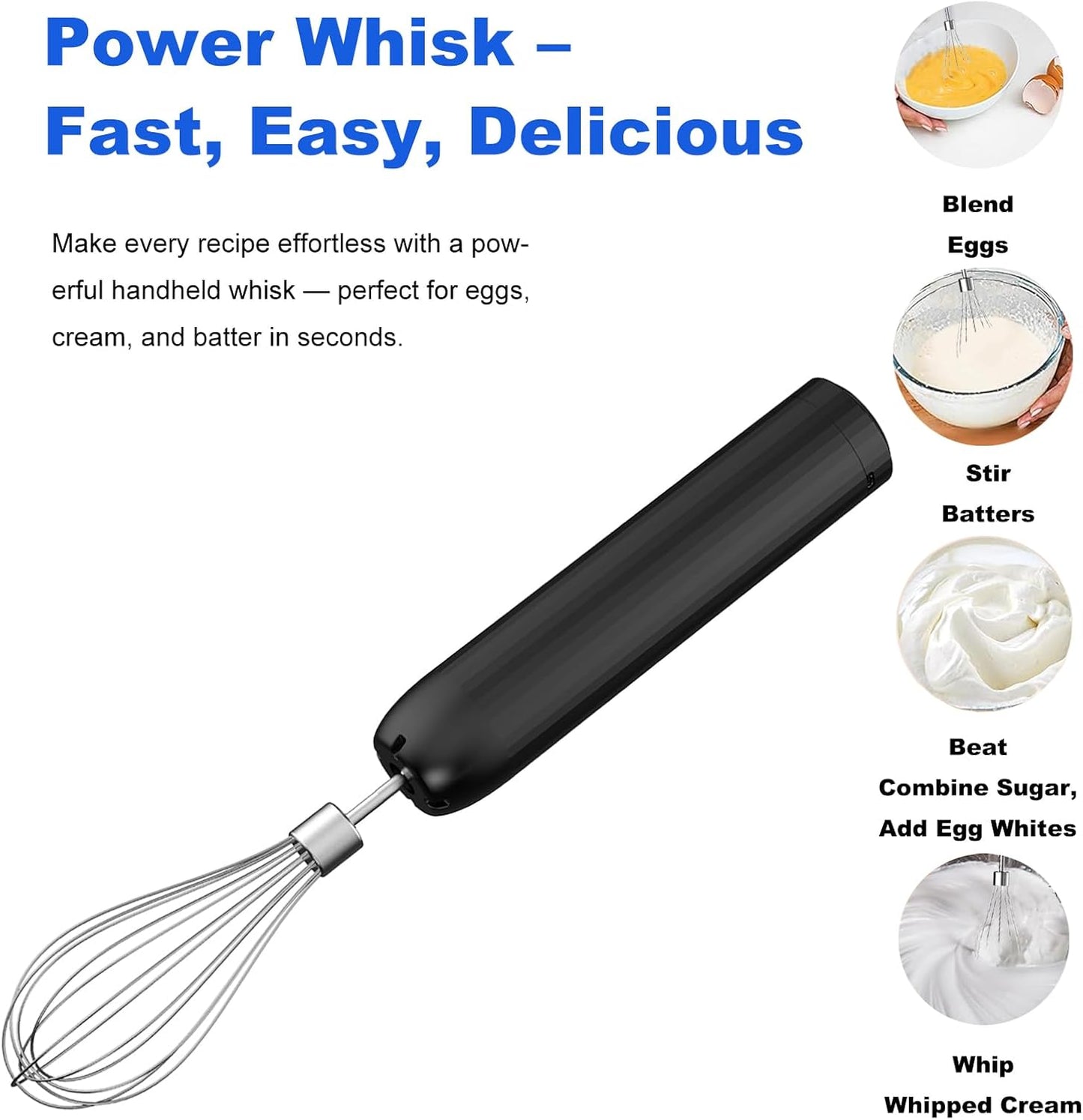 Cordless Hand Mixer MixgoII, Handheld Mixer Electric Whisk & Milk Frother, Hand Held Mini Mixers, Rechargeable Hand Mixer and Whisker, Food Processor for Cooking, Food Chopper, 4-Speed, 10Oz