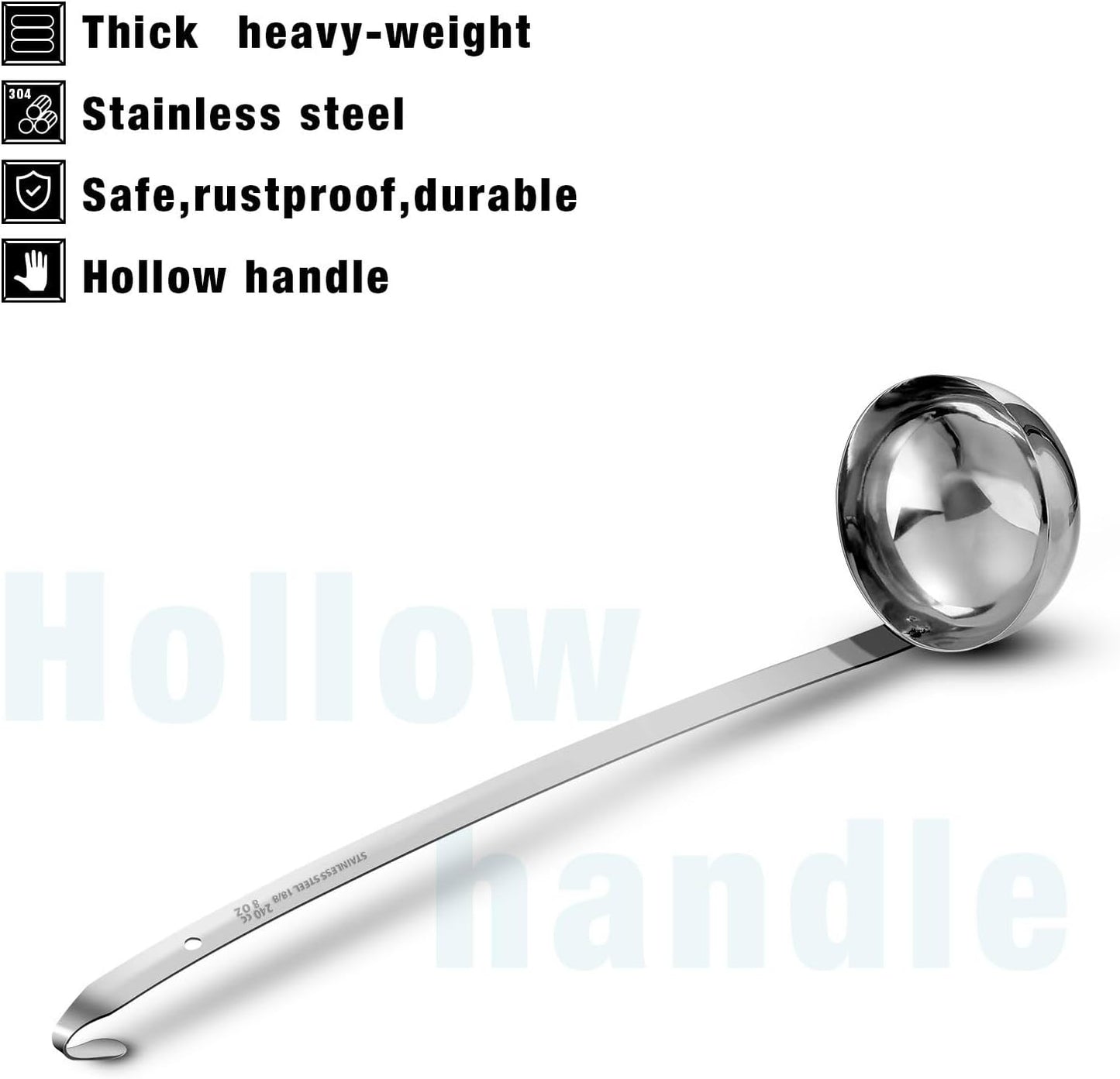 meekoo Stainless Steel Ladle Soup Handle Ladle with Pouring Rim for Kitchen Cooking Soup Sauce