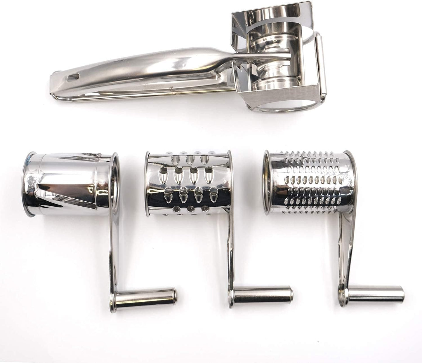Mayata 1set Cheese Cutter Slicer Shredder with 3 Interchanging Rotary Ultra Sharp Cylinders Stainless Steel Drums & Slicer
