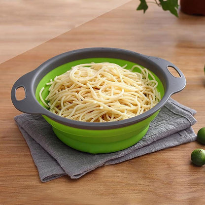 Alnicov 2PCSs Collapsible Colander,Silicone Vegetable/Fruit Flexible Strainer,Folding Strainer for Kitchen Green