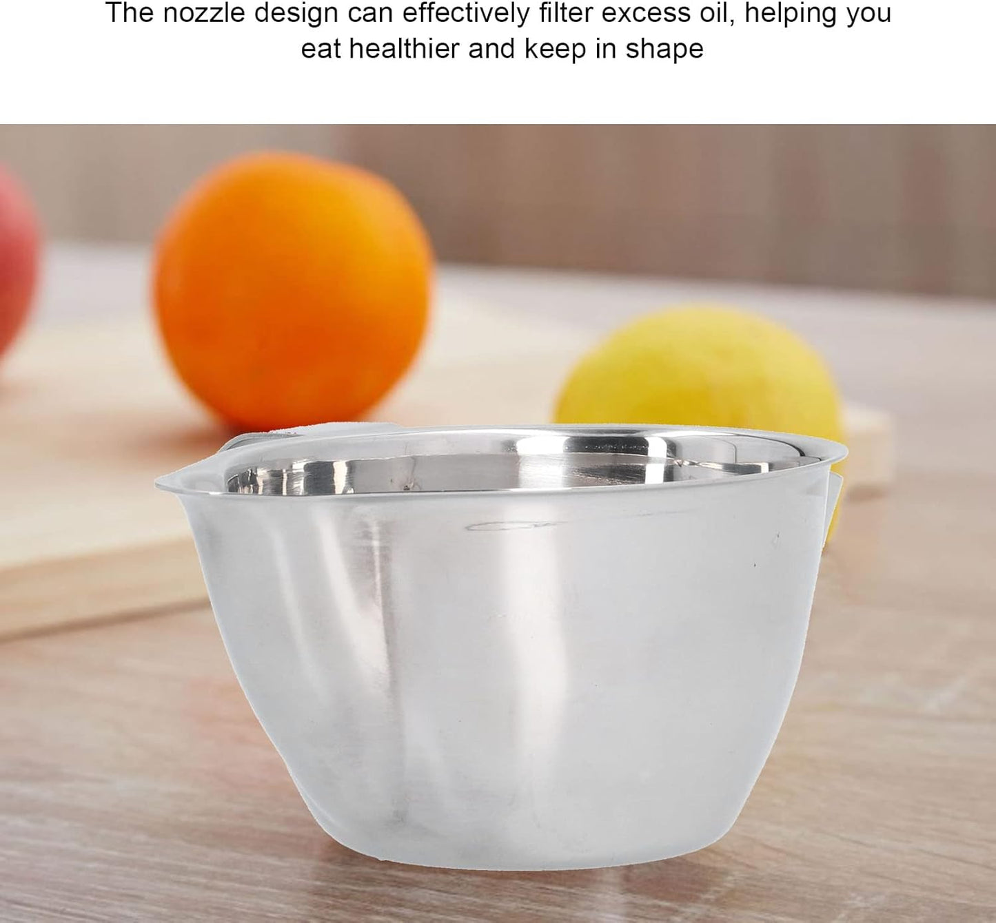 Stainless Steel Fat Separator for Gravy – 10oz Oil & Grease Separator Cup with Dual Spout, Small Soup Strainer Bowl for Broth, Kitchen Gadget for Cooking, Dishwasher Safe