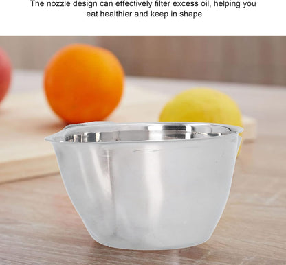 Stainless Steel Fat Separator for Gravy – 10oz Oil & Grease Separator Cup with Dual Spout, Small Soup Strainer Bowl for Broth, Kitchen Gadget for Cooking, Dishwasher Safe