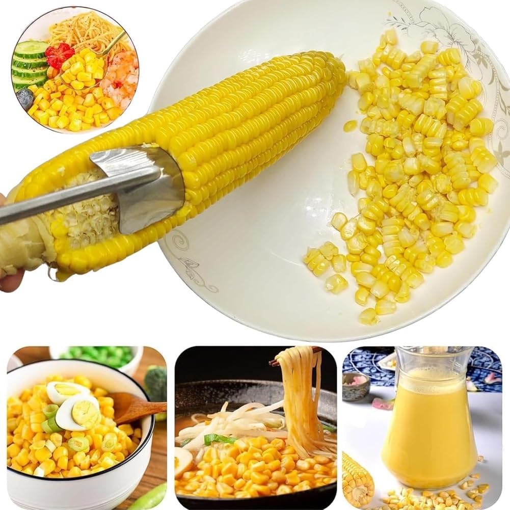 Corn Peeler Stainless Steel Corn Cob Stripping Tool with Hook Long Handle Corn on the Cob Remover Corn Thresher from the Cob Removes Corn Kernels from Corn Cobs In Seconds, Kitchen Gadget