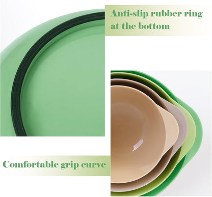 BoxedHome Green Ombre Nesting Plastic Mixing Bowl Set With Pour Spout, Microwave and Dishwasher Safe, BPA free Non-Slip Base, Set of 4 Size 1.7, 2.5, 3.5 and 4.5qt, Great for Prepping, Baking, Cooking