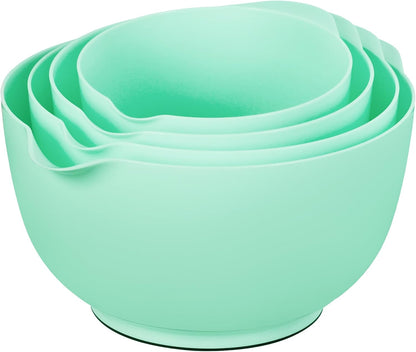 BoxedHome Nesting Plastic Mixing Bowl Set, 4 Piece Mixing Bowl Set with Pour Spouts, Size 1.7, 2.5, 3.5 and 4.5qt, for Prepping, Mixing, Baking, Cooking(2023 New Version, Pink)