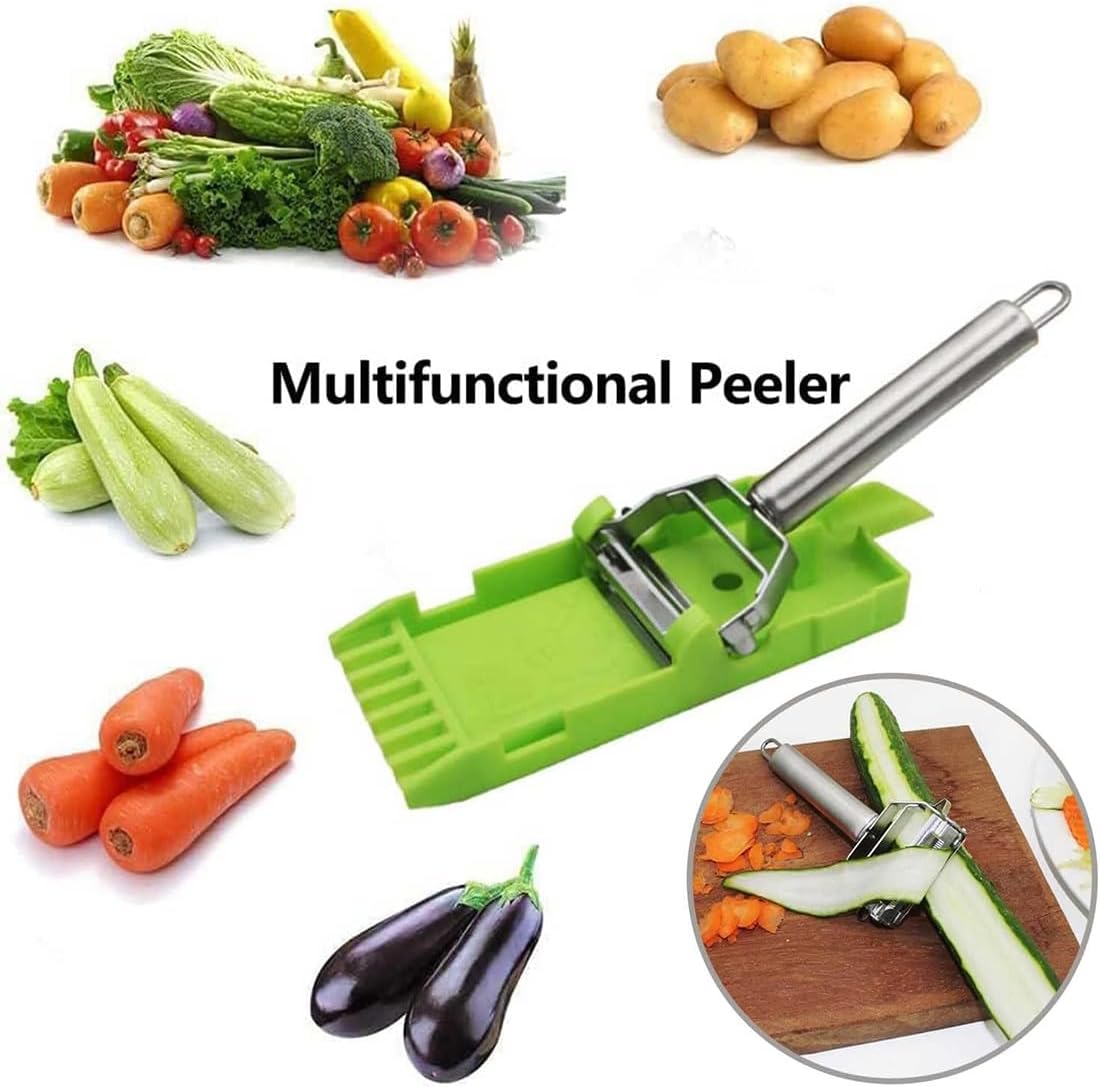 Multi Double Knife Peeler, Multi Peeler Double Blade, Multi Double Knife Peeler with Grating Plate, Julienne Strips for Potato, Orange, Lemon, Fruit, and Vegetable, Vegetable Peeler