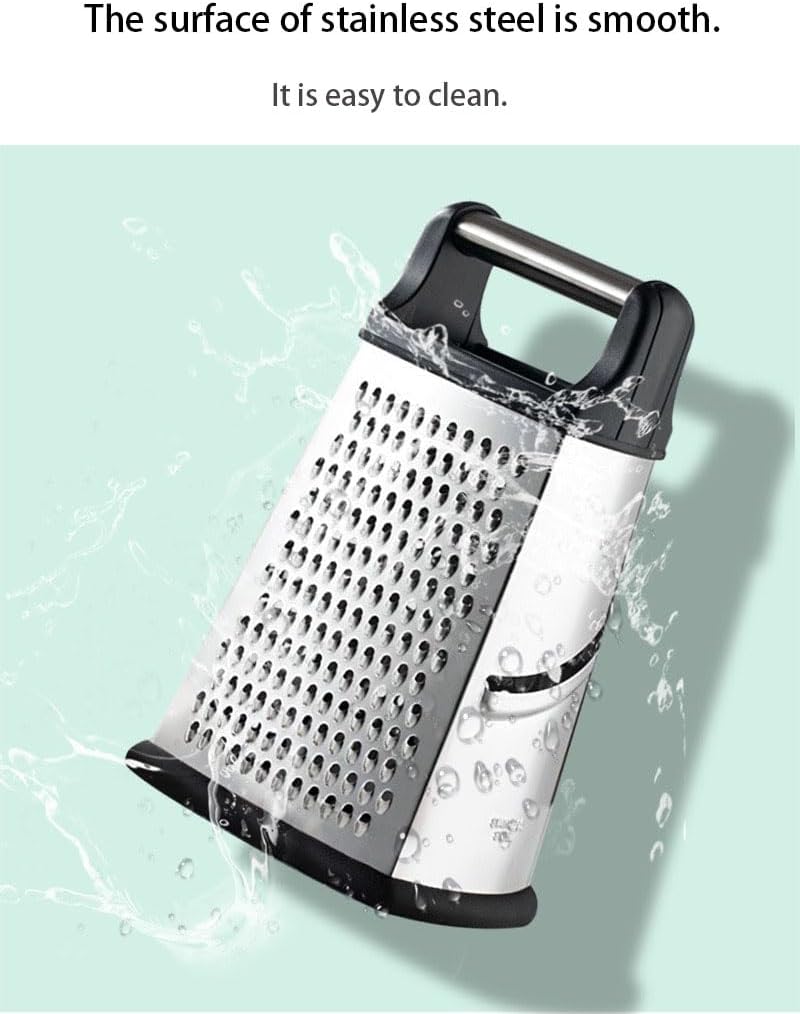 Professional 4-Sided Box Grater with Cut-Resistant Finger Cots - Stainless Steel Cheese & Vegetable Grater, Dishwasher Safe, Non-Slip Base & Ergonomic Handle - XL Multipurpose Kitchen Tool
