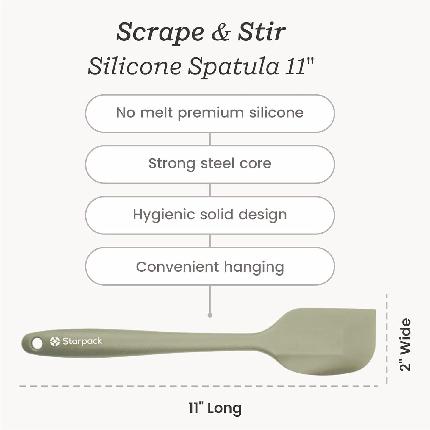 Starpack 'Scrape and Stir' Silicone Rubber Spatula Set (4-Piece) - LFGB Non Toxic, 600°F Heat Resistant, BPA-Free, One-Piece Kitchen Baking Spatulas - Dishwasher Safe for Nonstick Cookware Earthy Pink