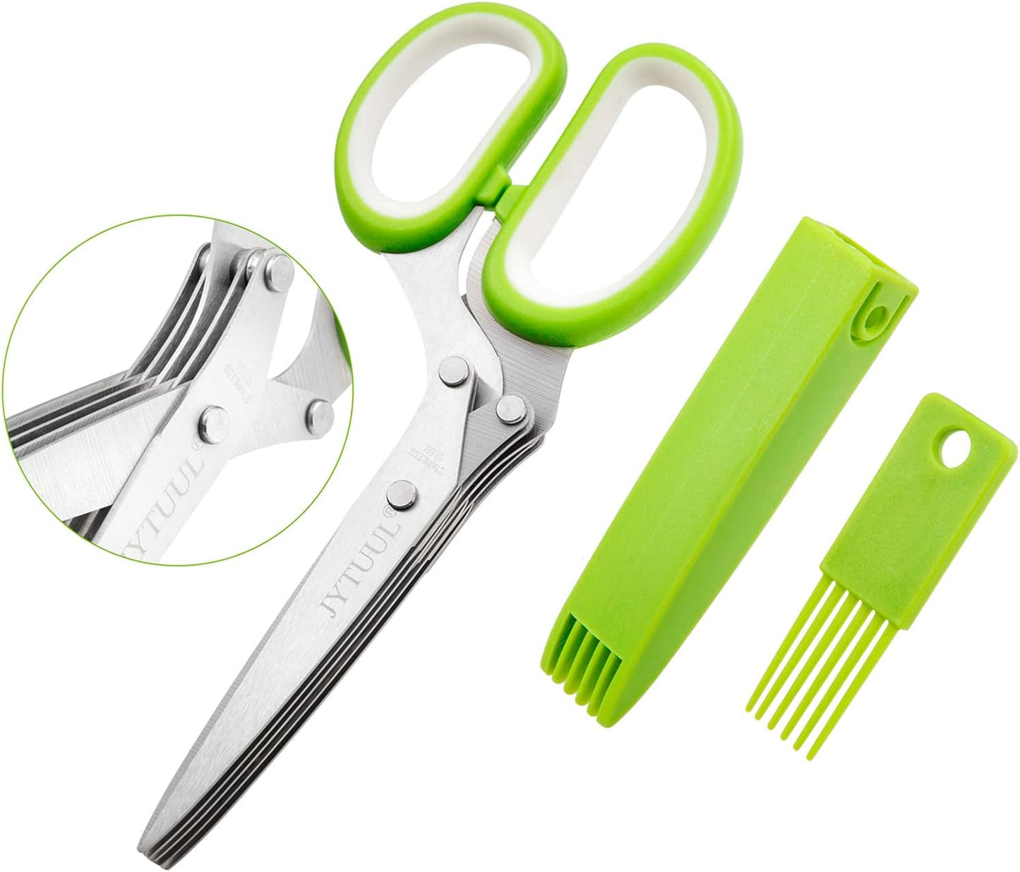Herb Scissors, Multipurpose Sharp Kitchen Herb Cutter Shears with 5 Stainless Steel Blades, Safety Cover, Cleaning Comb, Cool Kitchen Gadgets for Cutting Fresh Garden Herbs, Dishwasher Safe