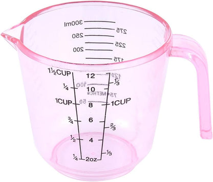 uxcell Plastic Kitchen Flour Sugar Milk Measurement Beaker Measuring Cup Mug 300ml Clear Pink