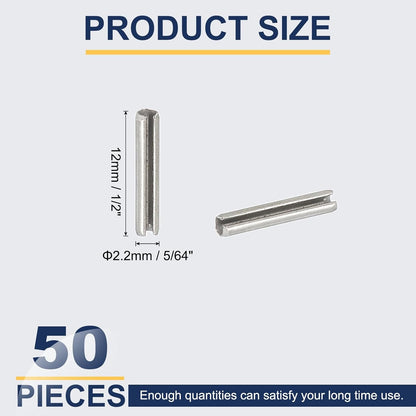 PATIKIL Slotted Spring Pin, 50 Pcs 1/8" x 3/4" (3.2mm x 20mm) 304 Stainless Steel Split Roll Pins Spring Dowel for Home Improvement Automotive Machine Repair, Silver - Colors B
