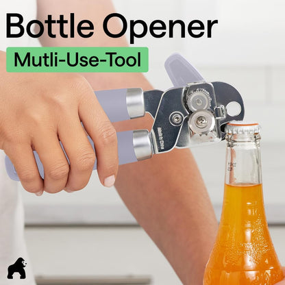 GORILLA GRIP Heavy Duty Stainless Steel Smooth Edge Manual Can Opener and Bottle Openers, US Designed, Soft Comfortable Handle, Oversized Handheld Turn Knob, Multifunctional Kitchen Tool, Black