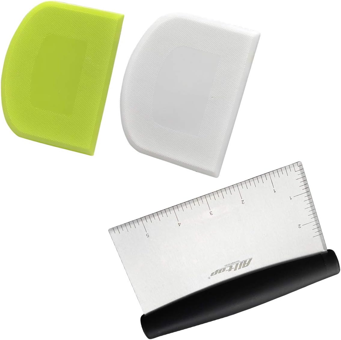 ALLTOP Bowl Spatula & Bench Scraper,Flexible Plastic Multipurpose Kitchen Pastry Cutter Tool,Food Scrappers for Bread Dough Baking Cake Fondant Icing,Set of 2 Pieces - White,Green