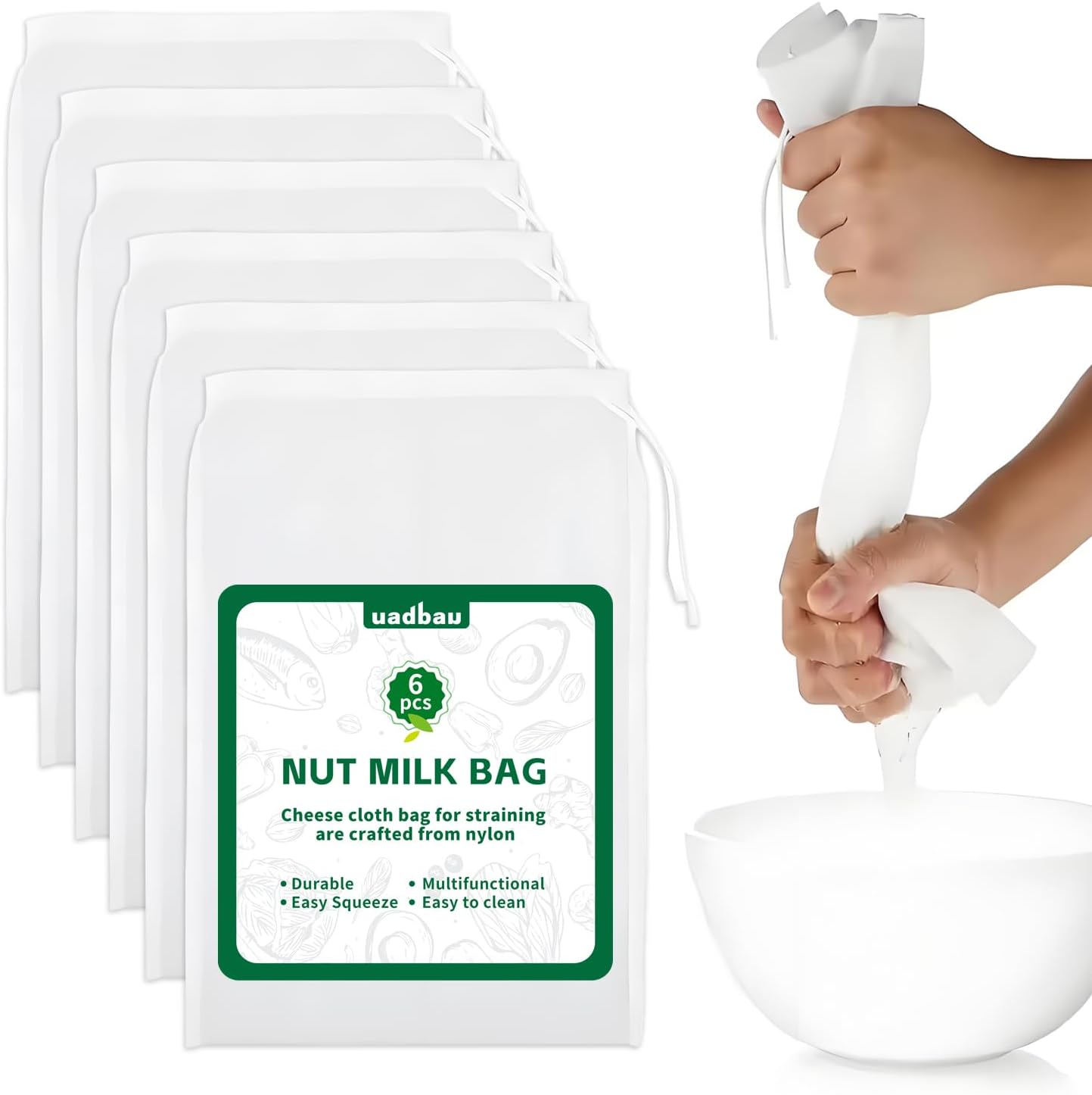 6 Pcs Nut Milk Bag 12 x 8 Inch Yogurt Strainer 200 Mesh Cheese Cloth Bag for Straining Reusable Fine Mesh Strainer for Filtering Yogurt Juice Coffee Tofu Tea Cheese