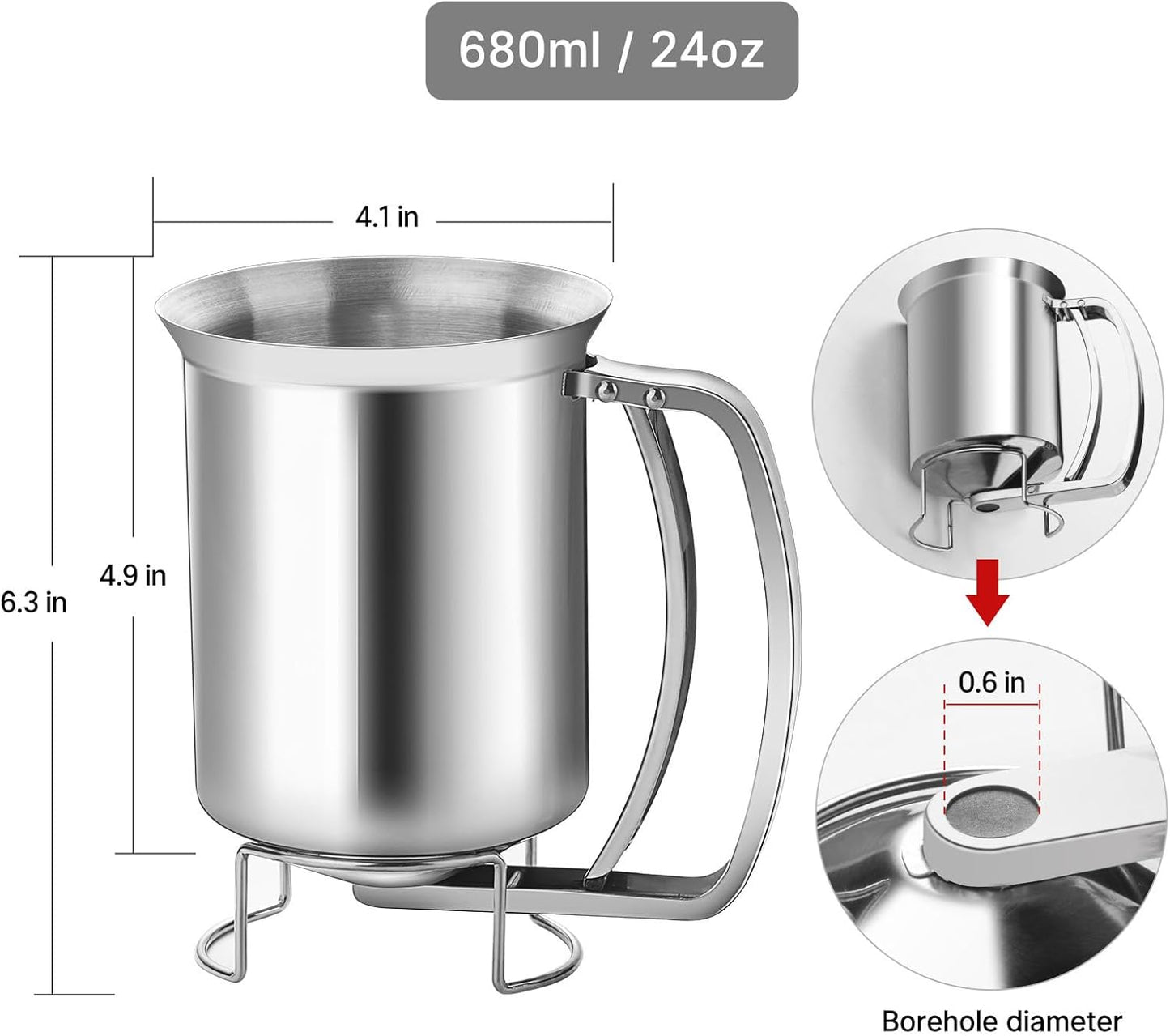 Joyeee 24oz Pancake Batter Dispenser, Stainless Steel Batter Dispenser with Squeeze Handle, Durable, Leak-Free and Easy to Clean, Great for Cupcakes, Waffle