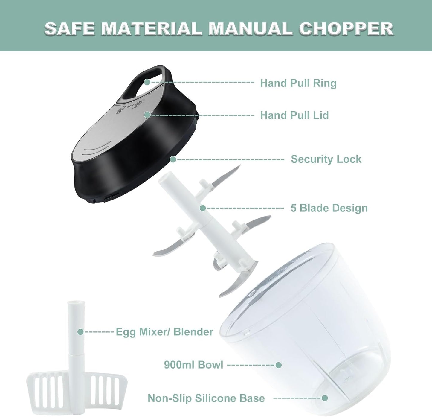 Manual Vegetable Chopper Hand String Garlic Mincer Onion Cutter Manual Food Processor for Ginger, Chili, Fruit, Meat, Nuts Food Chopper 550ml