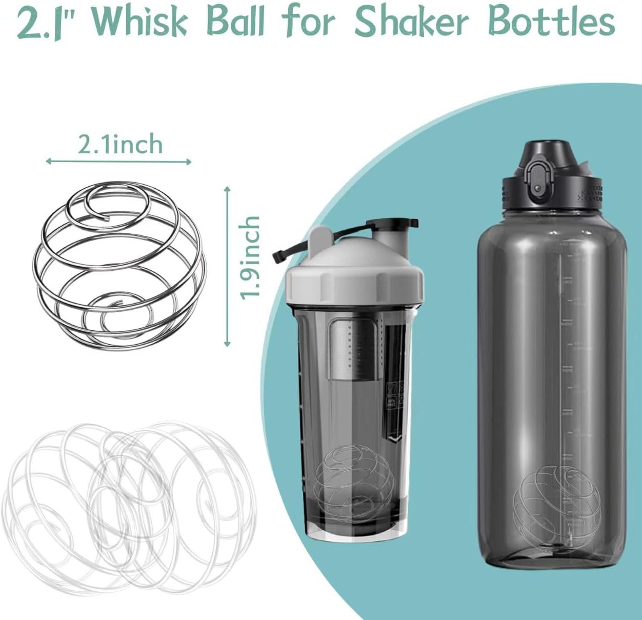 Shaker Balls, 2.1 Inch, 2PCS Mixing Balls, 304 Stainless Steel, No Chunks, Whisk Balls Shaker Cups, Mixer Bottles, Mason Jars, Protein Shakes, Smoothies