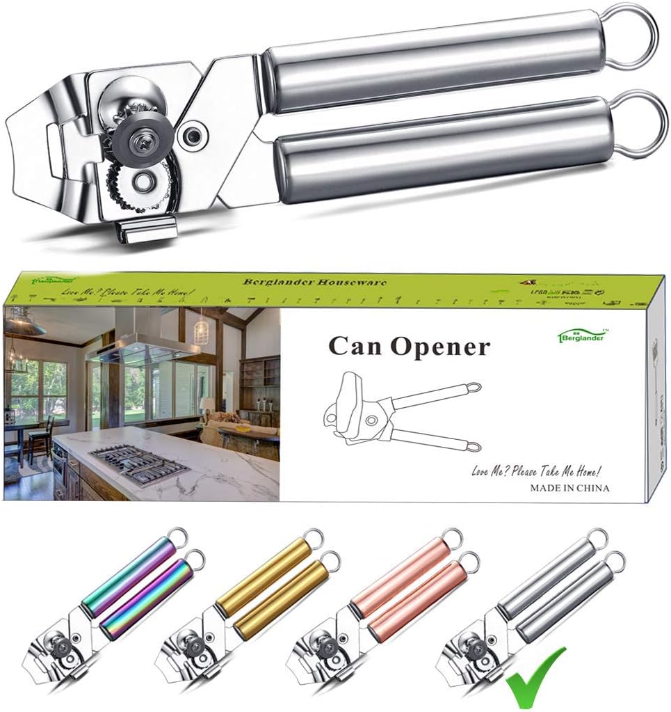 Berglander Can Opener, Stainless Steel Rainbow Handle, Titainium Colorful Plating Handle Hand Held, Smooth Edge Manual Can Opener, Heavy Duty (Rainbow)