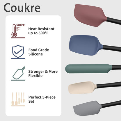 Coukre Silicone Spatula Set of 5,High Temperature Resistant, Food Grade Silicone, Dishwasher Safe, for Baking, Cooking (Aqua Green)