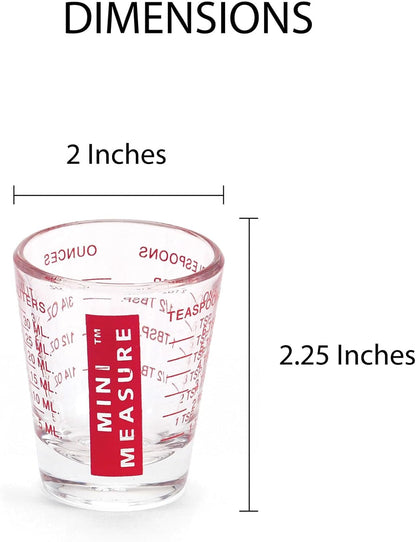 Kolder Mini Measure Heavy Glass, 20-Incremental Measurements Multi-Purpose Liquid and Dry Measuring Shot Glass, White