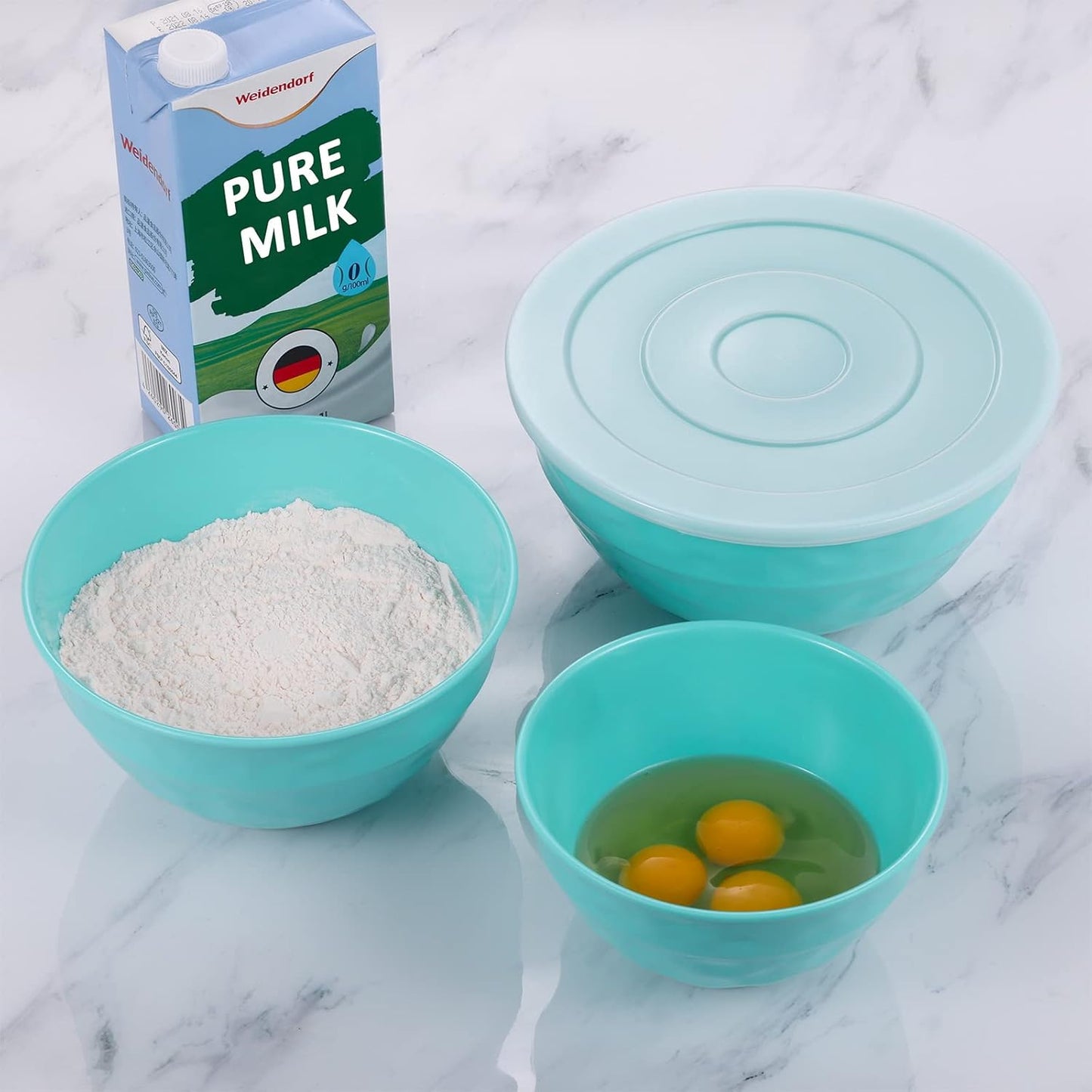 TP Large Mixing Bowl Set with Lids, Melamine Nesting Bowls Set for Pasta Baking Salad Mixing, Set of 3, Aztec Bloom