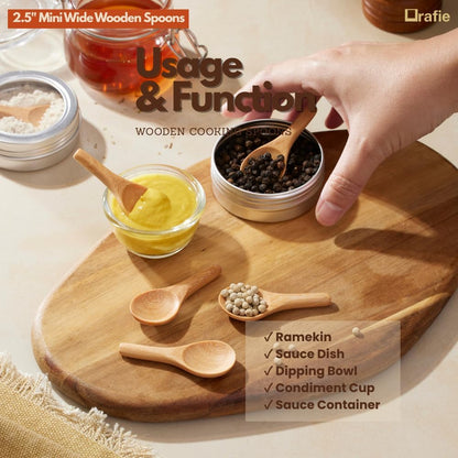 2.3 Inch Tiny Wooden Spoons (5 Pcs) Handmade Mini Spoon for Condiments, Sauces, Salt, Sugar, Spices, Dips, Seasonings, Herbs, Garnishes