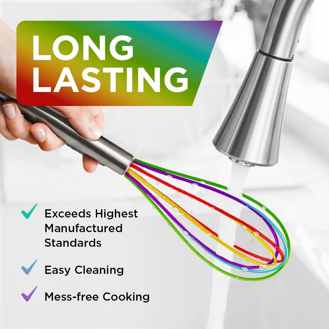 Silicone Whisk Set - Non-Scratch Set of 3 - Mini & Small Sizes - Stainless Steel Whisk - Cookware Wisking Tool