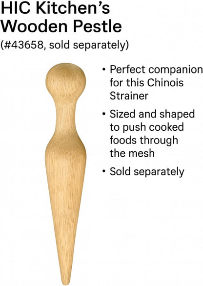 HIC Kitchen Chinois Fine-Mesh Cone Sieve, 18/8 Stainless Steel, For Straining Sauces, Soups, And Purees, 7-Inch Diameter