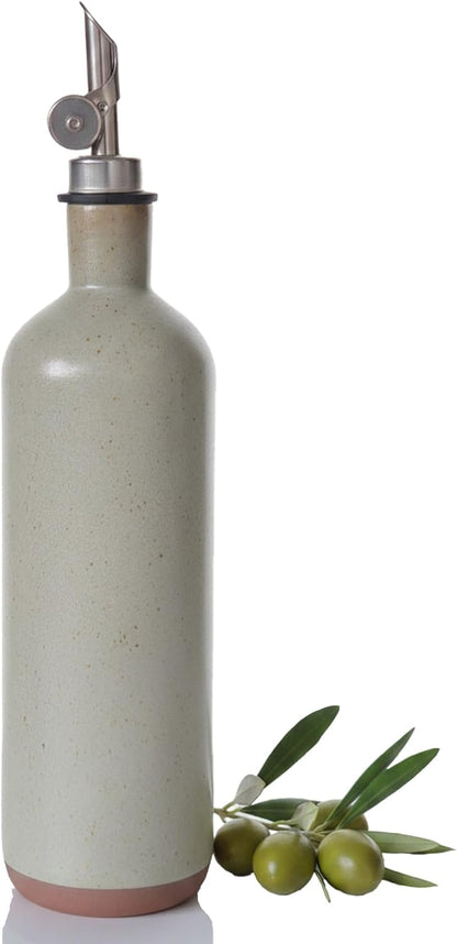17 oz Ceramic Olive Oil Bottle Dispenser for kitchen with Stainless Automatic Spout, Stoneware 500ml Oil, Vinegar, Soy Sauce, Coffee Syrup, and Liquids container - Deep Gray-Blue