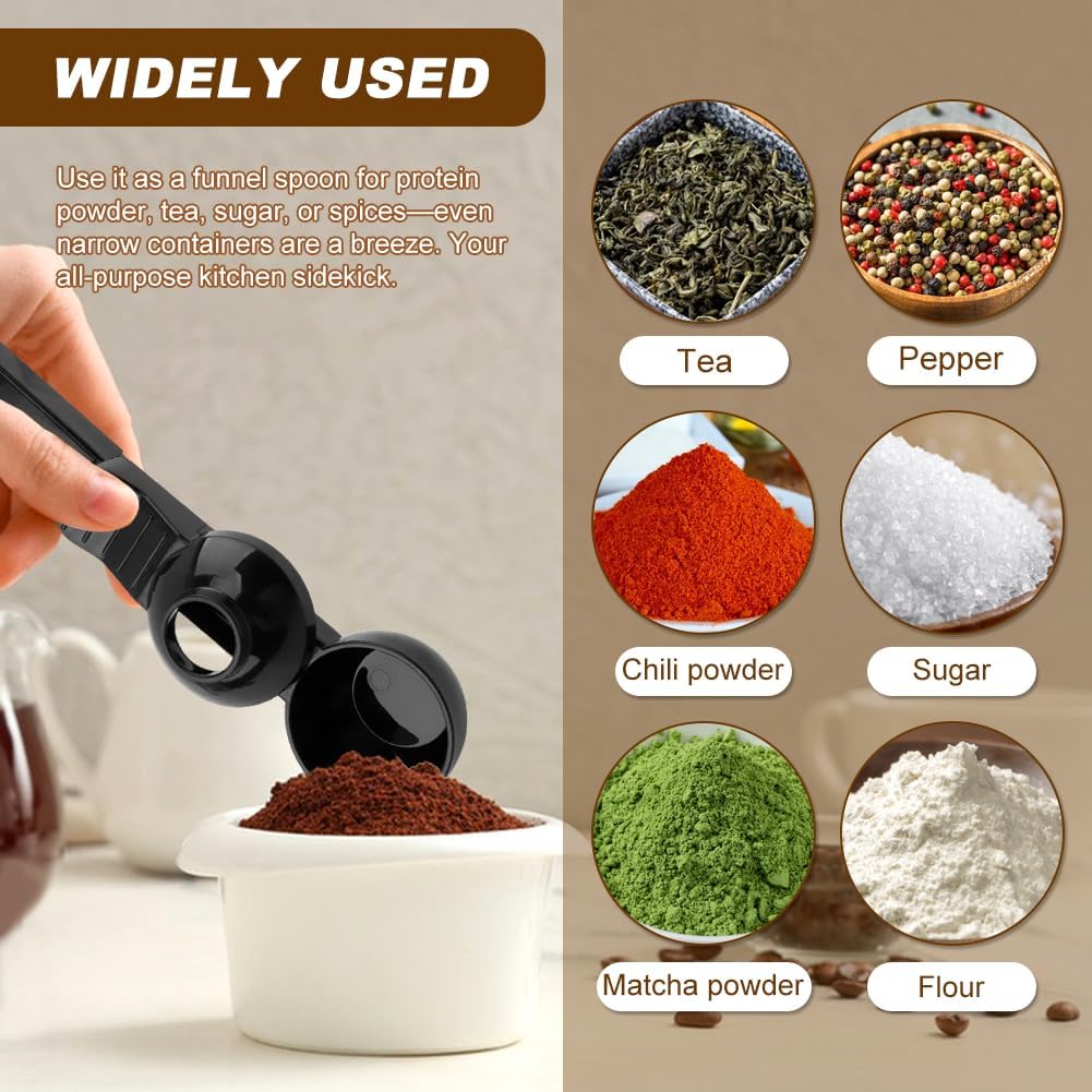 Coffee Scoop & Funnel for K-Cups Reusable, Coffee Spoon with Slide Scoop Measuring Scoo p with Funnel for Filling Water Bottles for Ground Coffe e Protein Powder without Spilling