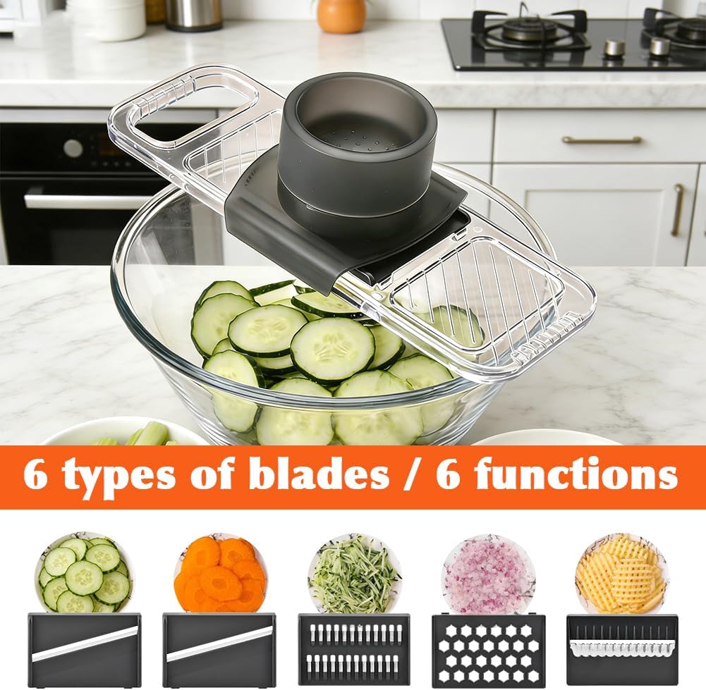 Mandoline Slicer for Kitchen,6-in-1 Adjustable Mandolin Blade with Safe Hand Guard,Stainless Steel Mandoline Food Slicer, for Kitchen,Potato,Tomato,Carrot,Vegetable,Fruit Cutter