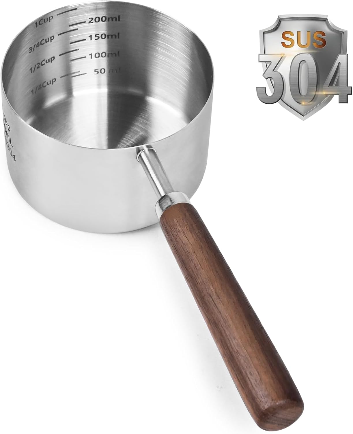 Food Scoop Measuring Cup - 1/4 Cup (4 Tablespoon | 2 Oz. | 60 mL),304 stainless steels,Black walnut long handle