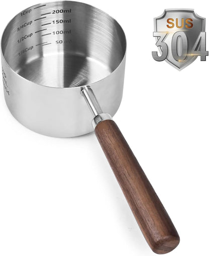 Food Scoop Measuring Cup - 1/4 Cup (4 Tablespoon | 2 Oz. | 60 mL),304 stainless steels,Black walnut long handle