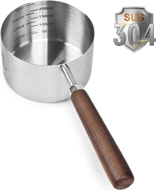 Food Scoop Measuring Cup - 1/4 Cup (4 Tablespoon | 2 Oz. | 60 mL),304 stainless steels,Black walnut long handle