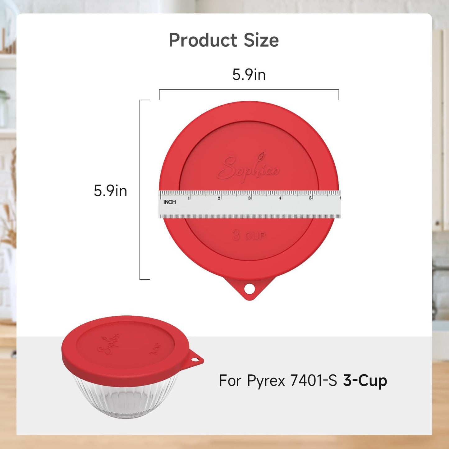 SOPHICO Silicone Replacement Lids for Pyrex Sculpted Glass & Tinted Glass Bowls Mixing Bowls（4 size）