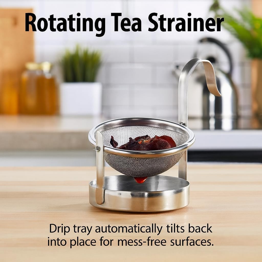 HIC Kitchen Fine Mesh Tea Strainer With Helper Handle, 18/8 Stainless Steel, 2.75-Inch, For Sifting, Straining, And Brewing Tea, Coffee, Or Cocktails