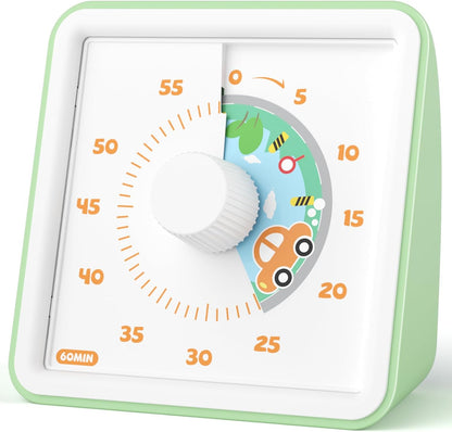 LIORQUE 60 Minute Visual Timer for Kids, Visual Countdown Timer for Classroom Office Kitchen with 'Rainbow' Pattern Design, Pomodoro Timer with Silent Operation (Batteries Included)