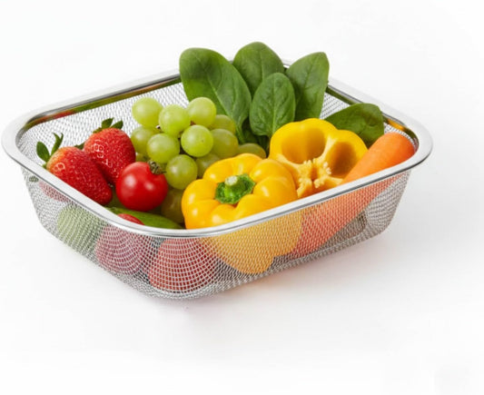18/8 Stainless Steel Colander Strainer for Kitchen, Rectangular Colander for Pasta, Vegetables, Fruits, Rustproof & Dishwasher Safe (13.0 x 7.1 x 2.2 inch)