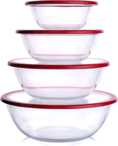 4.5L Round Glass Mixing Bowl with Lids, Glass Salad Bowls with BPA free cover. Oven, Microwave and Dishwasher Safe.