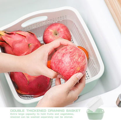 Double-layer Plastic Fruits Vegetable Washing Basket Food Storage Multi-layer Stackable Vegetable Sinks Wash Drain Basket for Kitchen (White)