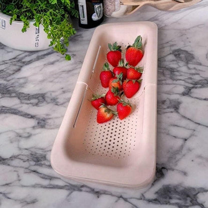 Colander Over the Sink Strainer basket - Extendable Sink Colander - Wash Fruits and Vegetable. Drain cooked Pasta and Dishes - Efficient Kitchen - Pink 8x19.5x2.8 inches (Pink)