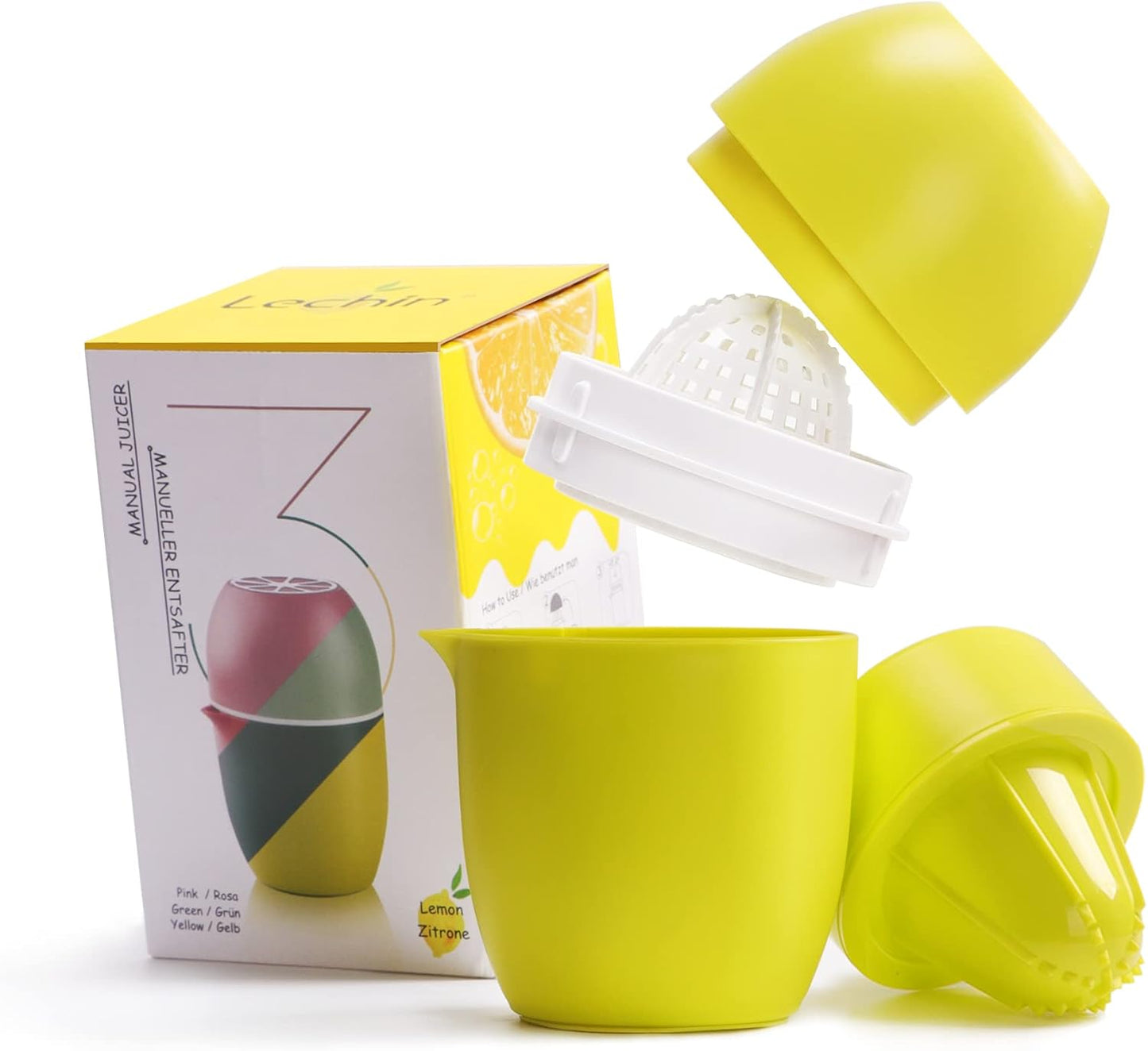 Lechin Hand Juicer - Citrus Juicer with Lemon Shape - Hand Lemon Juicer with Two Press Options for Different Fruits (Yellow)